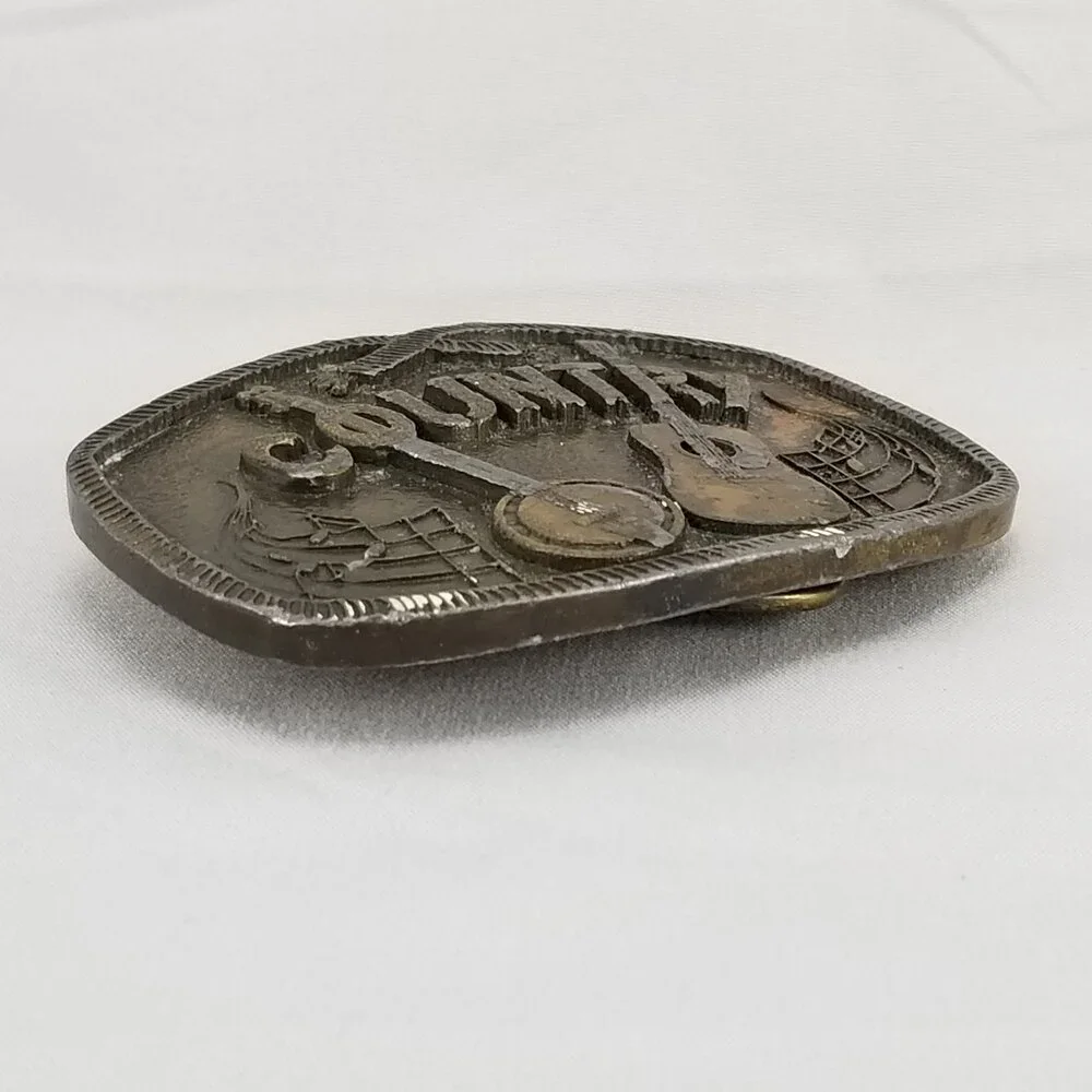 Vintage Belt‎ Buckle 1976 Country Music Musician Banjo Guitar USA Made